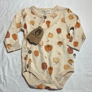 NWT 6-9M Rabbit Bear Cream Pumpkin Print Baby Onesie
